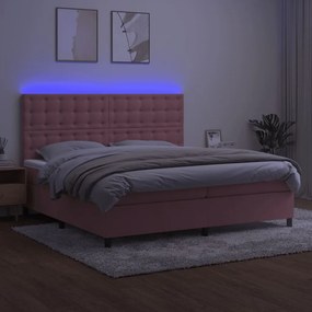 Letto a molle con materasso e led rosa 200x200 cm in velluto