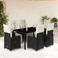 Set da Bistr da Giardino 7 pz con Cuscini Nero in Polyrattan 3277138