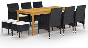 Set mobili da pranzo per giardino 11 pz nero