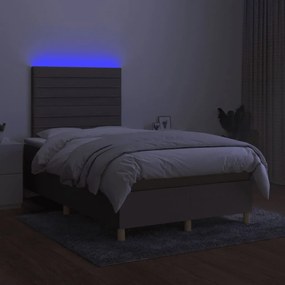 Letto a Molle con Materasso e LED Tortora 120x190 cm in Tessuto