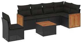 Set divani da giardino con cuscini 7pz nero polyrattan