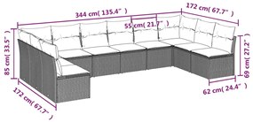Set divani da giardino 10pz con cuscini in polyrattan marrone