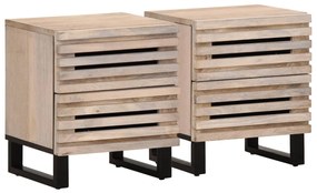 Comodini 2pz 40x34x46 cm in legno massello di mango sbiancato