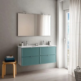 Mobile bagno sospeso con lavabo L 120 x H 57 x P 46 cm bianco-mirto in mdf 4 cassetti per doppia vasca Quadra