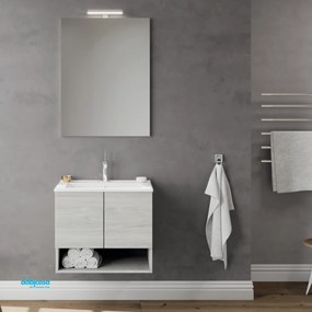 Mobile Bagno Sospeso "Oslo" Da 60 Cm C/Due Ante Ed Un Vano a Giorno In Finitura Rovere Grigio