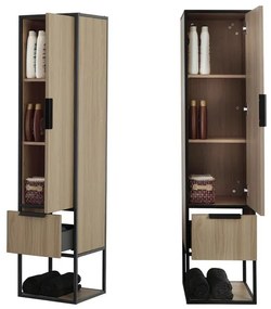 Mobile bagno sospeso 80 cm industrial nero e legno con pensile Baketo