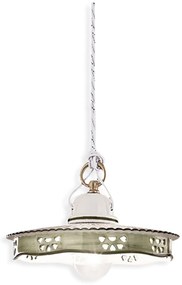 Lampadario Classico Alessandria Ceramica E Ottone Satinato Decorato 1 Luce E27