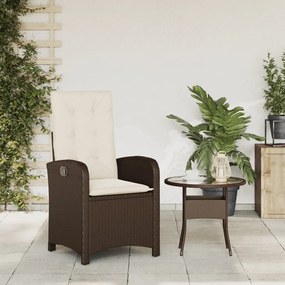 Sedia reclinabile da giardino con cuscini marrone in polyrattan