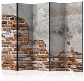 Paravento Duetto Industriale II (5-parti) - muratura di mattoni rossi e cemento