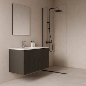Mobile da bagno sospeso sotto lavabo Opera 2 cassetti L 119.5 x H 50 x P 45.5 cm grigio carbone opaco cannettato
