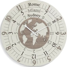 Orologio rotondo moderno TIME ZONE in legno laminato D30cm TRS