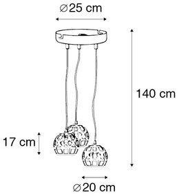 Lampada a sospensione industriale nera rotonda 3 luci - Bobby