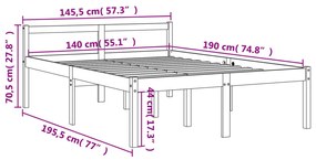 Letto per Anziani Marrone Cera 140x190 cm Legno Massello Pino