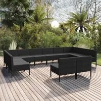 Set Divani da Giardino 12 pz con Cuscini in Polyrattan Nero cod mxl 38519