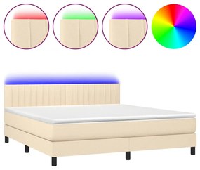 Letto a molle con materasso e led crema 160x200 cm in tessuto