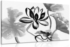 Stampa su tela – Fiore di loto acquerellato in bianco e nero