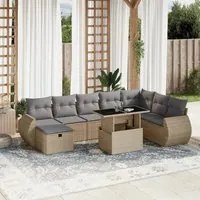 Set Divano da Giardino 9 pz con Cuscini Beige in Polyrattan 3275189