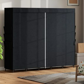 Armadio Salvaspazio 212x45x167 cm con 5 Aste 5 Ripiani 6 Tasche Laterali Ante Antipolvere con Zip in Tessuto Nero...