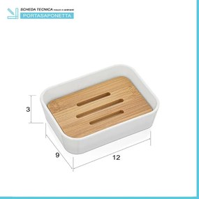 Set accessori bagno moderno in finitura bianca opaca con dettagli in bambù