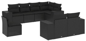 Set divani da giardino con cuscini 8 pz nero in polyrattan