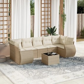 Set Divano da Giardino 8 pz con Cuscini Beige in Polyrattan