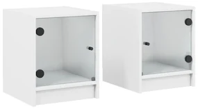 Comodini con ante in vetro 2pz bianco 35x37x42 cm