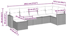 Set divani da giardino 7pz con cuscini grigio chiaro polyrattan