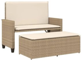 Panca da Giardino con Cuscini e Poggiapiedi Beige in Polyrattan