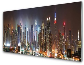 Quadro acrilico Città della notte di New York 100x50 cm
