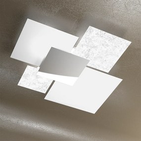 Applique Contemp Shadow Metallo Bianco Vetro Foglia Argento 4 Luci E27 91Cm