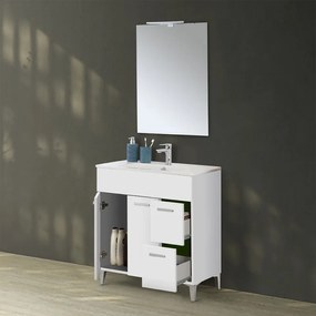 Mobile bagno a terra 80 bianco con lavabo e specchio LED   Martha