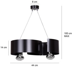 Lampadario Moderno 2 Luci Vixon In Acciao Nero E Cromo