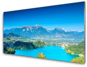 Quadro vetro acrilico Paesaggio del lago di montagna 100x50 cm