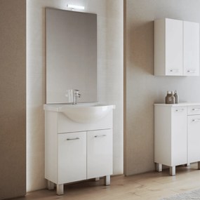 Mobile Bagno a Terra 65 Cm Due Ante Specchio Con Lampada Led 62x102 Cm Savini "Gaia 1"