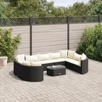 Set Divani da Giardino 10pz con Cuscini in Polyrattan Nero 3308400