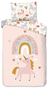 Set copripiumino e federa da bambini rosa in cotone per letto singolo 140x200 cm Unilove – Good Morning