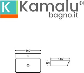 Lavabo bagno da appoggio design rettangolare 56 cm ceramica bianca | KL-5800 - KAMALU