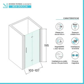 Porta doccia a soffietto per nicchia 105cm in vetro temperato trasparente con profili nero opaco Neos