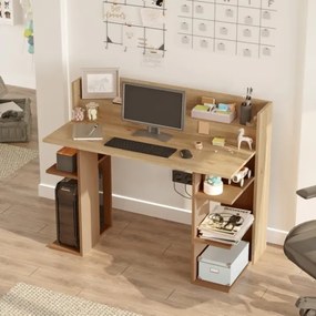 Scrivania Moderna Porta PC 120x58x98 Con Ripiani Laterali Pixel Rovere E Rosso