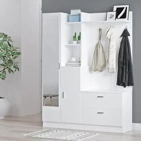 Mobile Ingresso Con Scarpiera Appendiabiti E Specchio 140x37x182 Bianco Wisdom