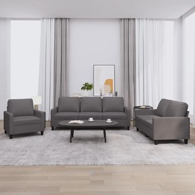 Set Di Divani 3 Pz Con Cuscini Grigio İn Similpelle /