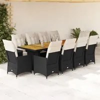 Set da Bistr da Giardino 11 pz con Cuscini Nero in Polyrattan 3277232