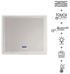 Specchio touch LED 90X90 con casse Bluetooth radio orario e temperatura  anti-fog
