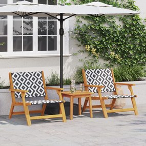 Set da giardino : 3 pezzi in legno massello di acacia, nero e bianco