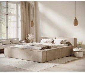 Letto matrimoniale imbottito beige con contenitore e rete inclusi 180x200 cm Voliera – Maison de Rêve