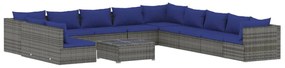 Set Divani da Giardino 12 pz con Cuscini in Polyrattan Grigio