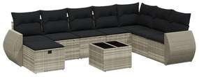 Set divano da giardino 9pz con cuscini grigio chiaro polyrattan