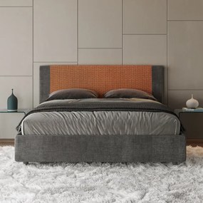 Letto matrimoniale contenitore imbottito 160x190 tessuto Labirinto 4 arancio Rosal