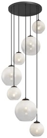 Lampada a sospensione moderna nera con vetro bianco rotondo a 7 luci - Misty