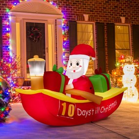 Costway Babbo Natale in barca a remi con luce di navigazione, Conto alla rovescia per le decorazioni natalizie 210cm